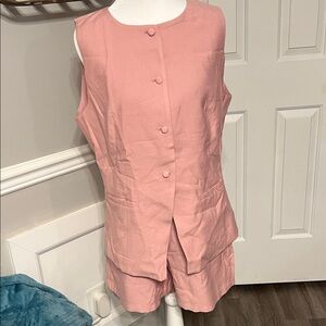 PRETTYGARDEN Two Piece Button Down Suit Vest High Waisted Shorts Size M NEW